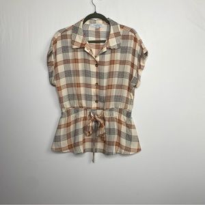 Sweet Rain Plaid button down shirt Tie at the waist